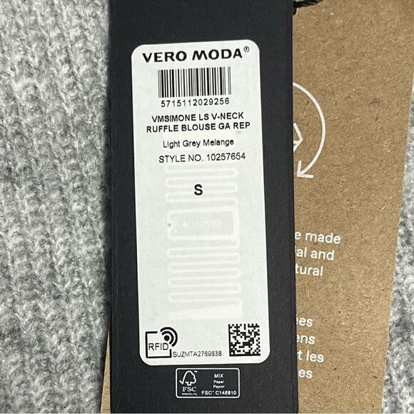 Vero Moda sweater blouse V Neck ruffle light grey melange wool size S - Picture 15 of 17